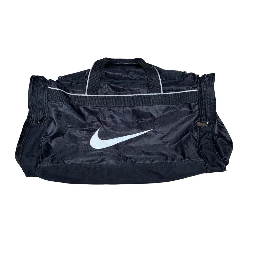 Vintage Nike Team Duffel Bag Black Gym Travel Sports Shoe Compartment Large